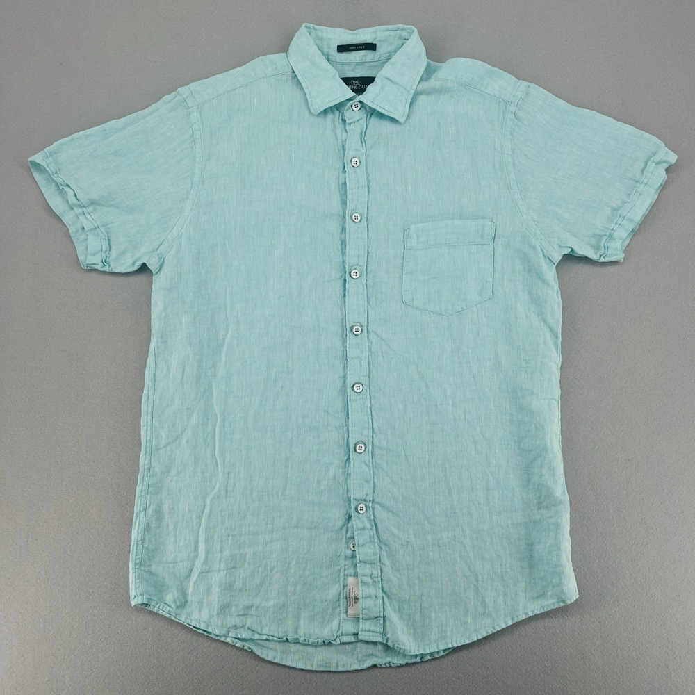 Rodd & Gunn Mens Linen Button Up Shirt L Short Sleeve Green Casual